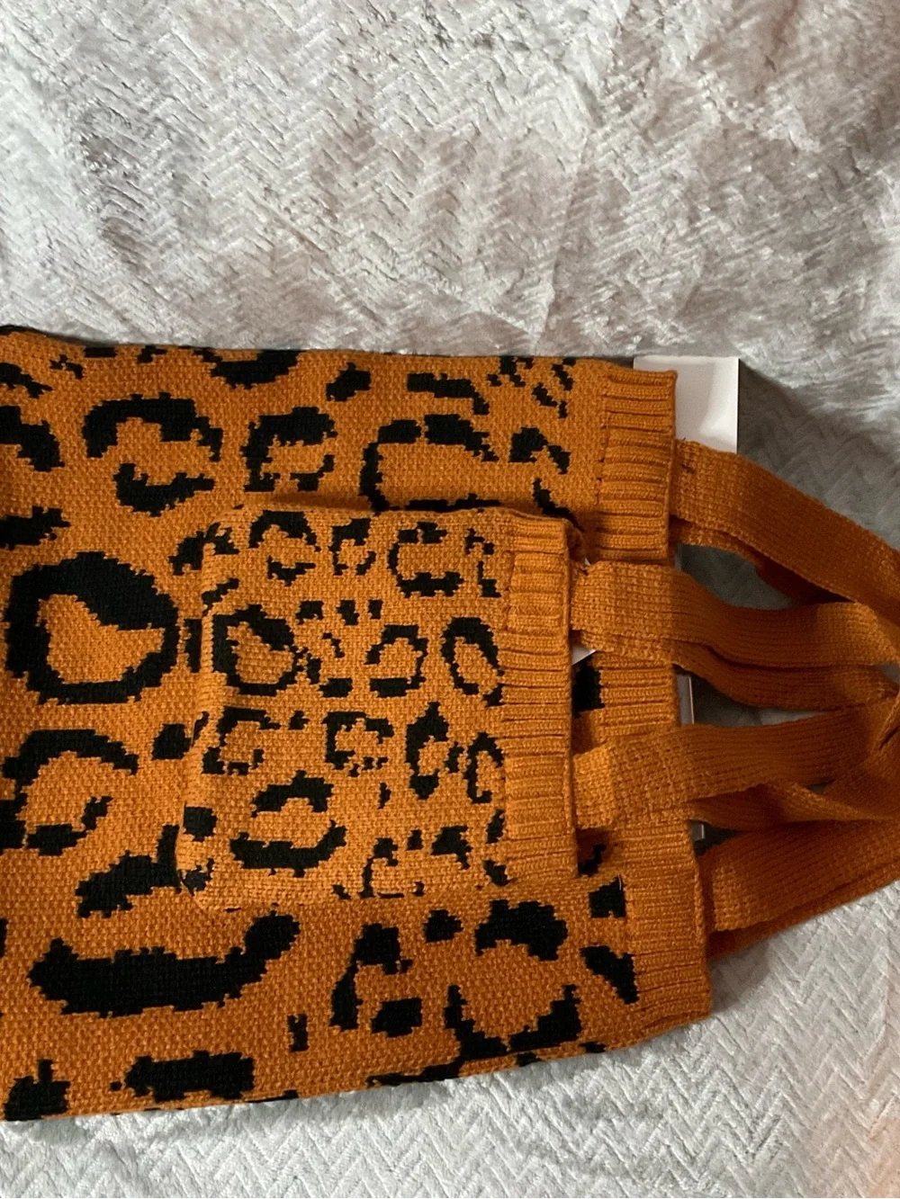 Leopard Knit Hobo Bag in Burnt Orange and Black